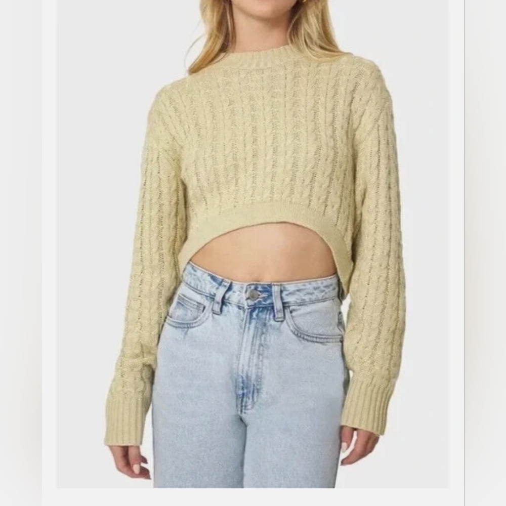 DANIELLE BERNSTEIN Beige Cable Knit Sweater
